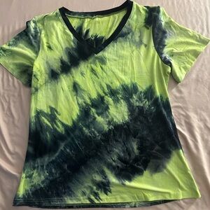 Tie-Dye V-Neck Women Top - Green and Black